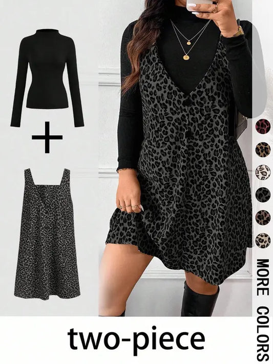 CRESSIDA™ – High Neck Top & Leopard Strap Skirt Two-Piece Set